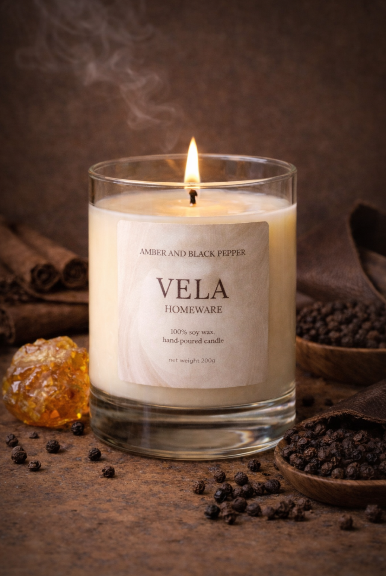Amber and Black Pepper Scented Candle