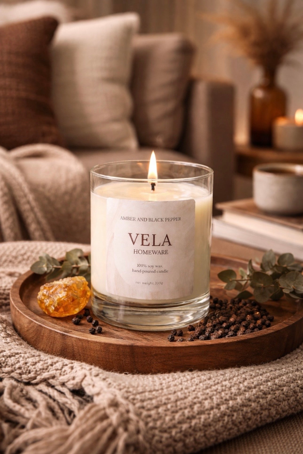 Amber and Black Pepper Scented Candle